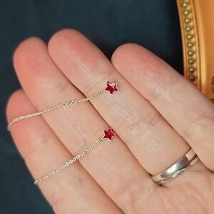 Sterling Silver CZ Star Drop Thread Earrings Brand New Various Colors Available
